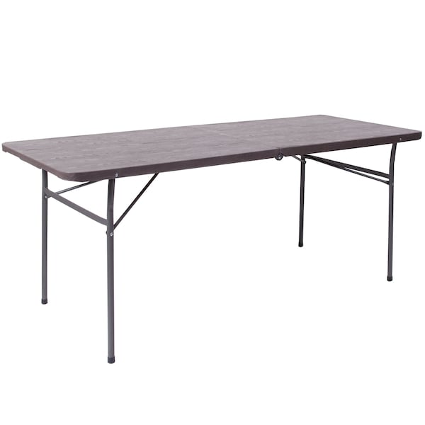 Flash Furniture Rectangle Folding Table, 30" W, 72" L, 29" H, Plastic Top, Brown - DAD-LF-183Z-GG