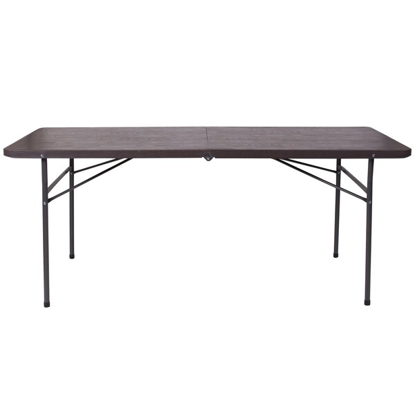 Flash Furniture Rectangle Folding Table, 30" W, 72" L, 29" H, Plastic Top, Brown - DAD-LF-183Z-GG