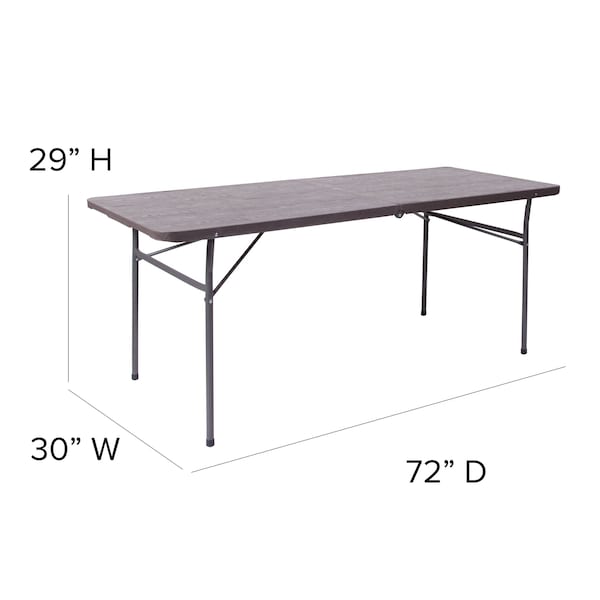 Flash Furniture Rectangle Folding Table, 30" W, 72" L, 29" H, Plastic Top, Brown - DAD-LF-183Z-GG