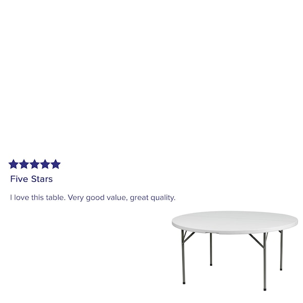 Flash Furniture Round Wh 60Rnd Plastic Fold Table, 60" W, 60" L, 29" H, Plastic Top, White - DAD-YCZ-154-GW-GG
