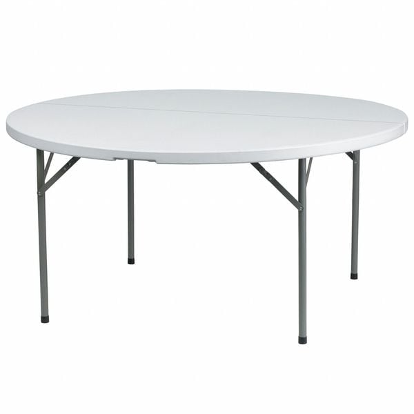 Flash Furniture Round Wh 60Rnd Plastic Fold Table, 60" W, 60" L, 29" H, Plastic Top, White - DAD-YCZ-154-GW-GG