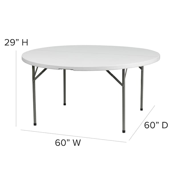 Flash Furniture Round Wh 60Rnd Plastic Fold Table, 60" W, 60" L, 29" H, Plastic Top, White - DAD-YCZ-154-GW-GG