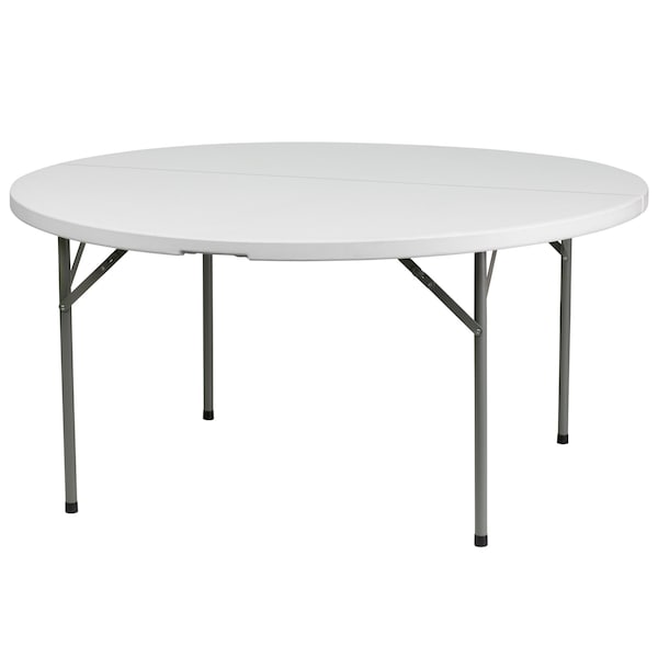Flash Furniture Round Wh 60Rnd Plastic Fold Table, 60" W, 60" L, 29" H, Plastic Top, White - DAD-YCZ-154-GW-GG