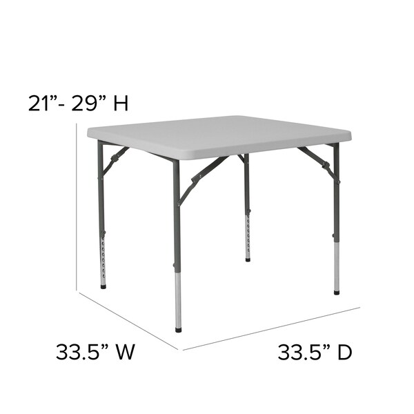 Flash Furniture Square Folding Table, Plastc, 34'' Sqr, Adj, Wht, 33.5" W, 33.5" L, 29" H, Plastic Top, White - RB-3434ADJ-GG