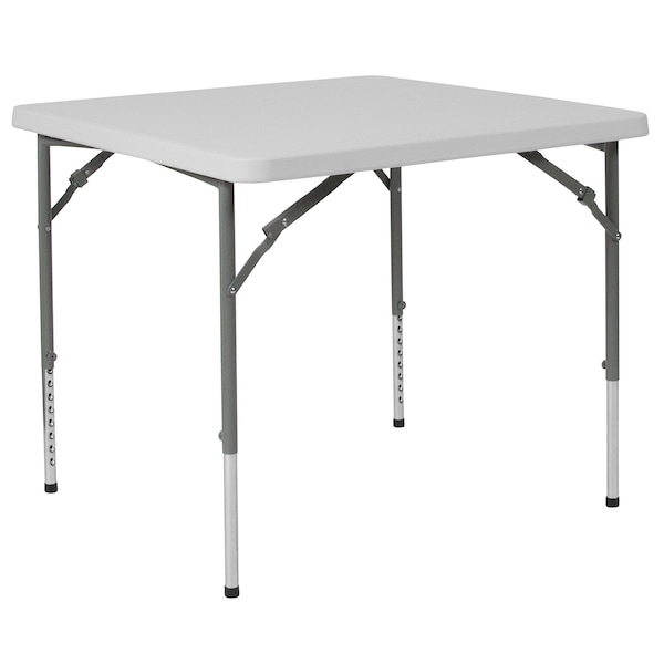 Flash Furniture Square Folding Table, Plastc, 34'' Sqr, Adj, Wht, 33.5" W, 33.5" L, 29" H, Plastic Top, White - RB-3434ADJ-GG