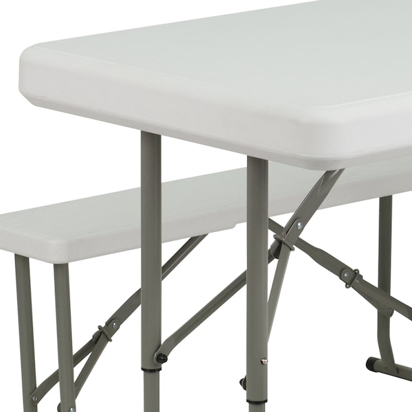 Flash Furniture Rectangle White Plastic Fold Table/Bench, 25.5" W, 41" L, 28.5" H, Plastic Top, White - DAD-YCZ-103-GG