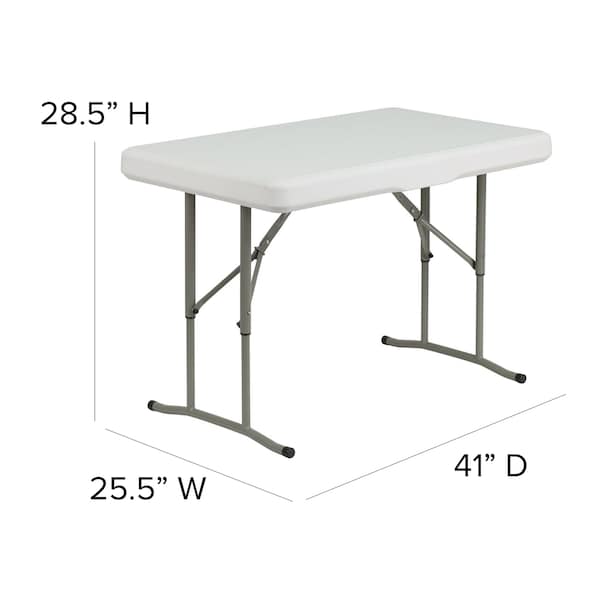 Flash Furniture Rectangle White Plastic Fold Table/Bench, 25.5" W, 41" L, 28.5" H, Plastic Top, White - DAD-YCZ-103-GG