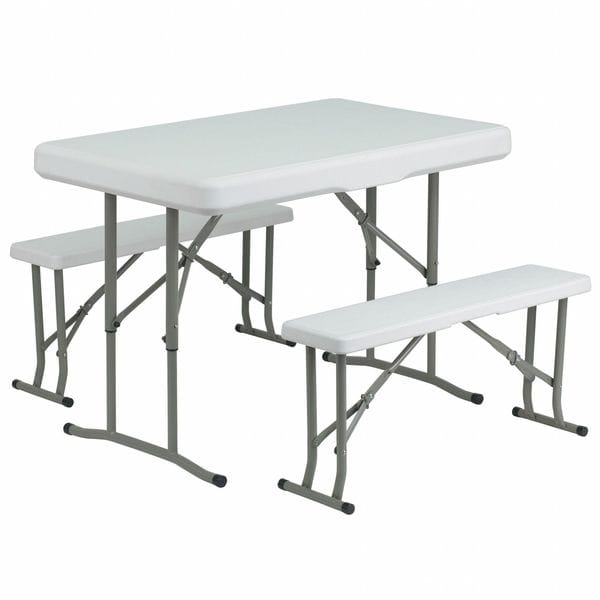 Flash Furniture Rectangle White Plastic Fold Table/Bench, 25.5" W, 41" L, 28.5" H, Plastic Top, White - DAD-YCZ-103-GG