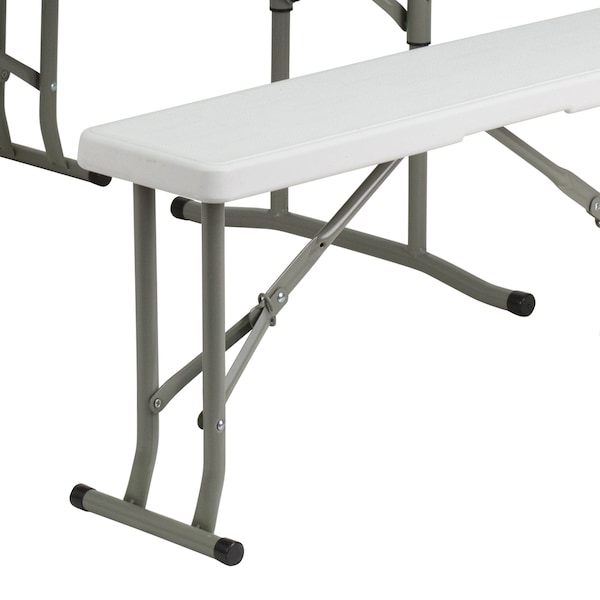 Flash Furniture Rectangle White Plastic Fold Table/Bench, 25.5" W, 41" L, 28.5" H, Plastic Top, White - DAD-YCZ-103-GG
