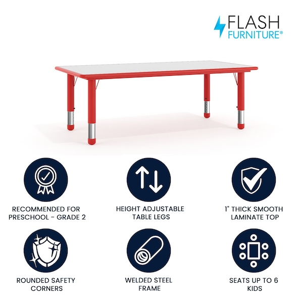 Flash Furniture Rectangle Activity Table, 23.625 W, 47.25 L, 23.5 H, Plastic, Steel, Red - YU-YCY-060-RECT-TBL-RED-GG