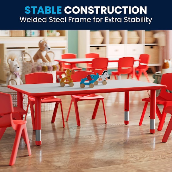 Flash Furniture Rectangle Activity Table, 23.625 W, 47.25 L, 23.5 H, Plastic, Steel, Red - YU-YCY-060-RECT-TBL-RED-GG