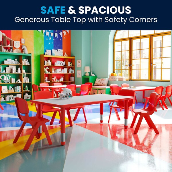 Flash Furniture Rectangle Activity Table, 23.625 W, 47.25 L, 23.5 H, Plastic, Steel, Red - YU-YCY-060-RECT-TBL-RED-GG