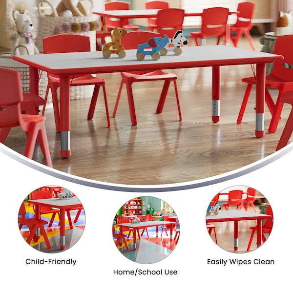 Flash Furniture Rectangle Activity Table, 23.625 W, 47.25 L, 23.5 H, Plastic, Steel, Red - YU-YCY-060-RECT-TBL-RED-GG