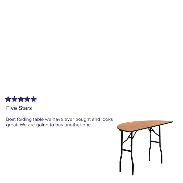 Flash Furniture Half Round Folding Table, 48" W, 24" L, 30.25" H, Wood Top, Wood Grain - YT-WHRFT48-HF-GG