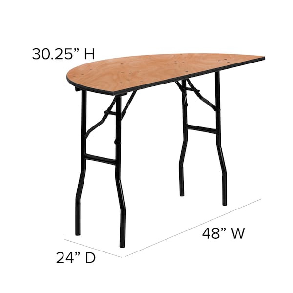 Flash Furniture Half Round Folding Table, 48" W, 24" L, 30.25" H, Wood Top, Wood Grain - YT-WHRFT48-HF-GG