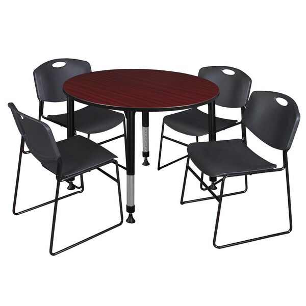 Regency Tables > Height Adjustable > Round Table & Chair Sets, 48 W, 48 L, 23-34 H, Mahogany - TB48RNDMHAPBK44BK