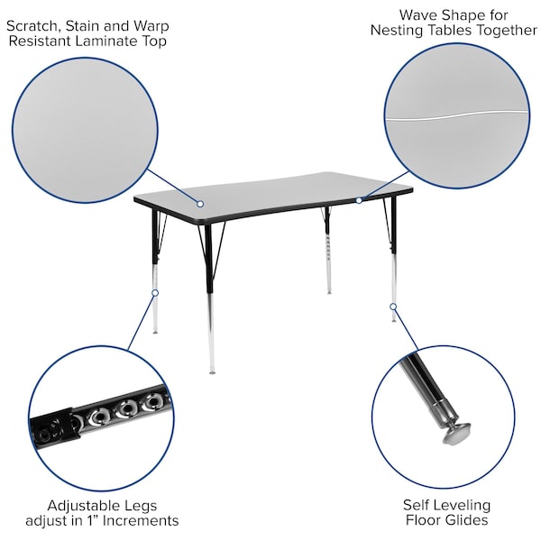 Flash Furniture 47.5 W, 76 L, 30.25 H, Chrome, Laminate, Particleboard, Plastic, Steel - XU-GRP-16CH-A3048CON-48-GY-T-A-GG