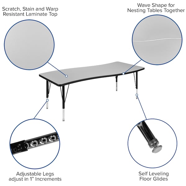 Flash Furniture Oval 60 W, 86 L, 25.25 H, Chrome, Laminate, Particleboard, Steel, Grey - XU-GRP-A3060CON-60-GY-T-P-GG