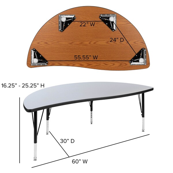 Flash Furniture Oval 60 W, 86 L, 25.25 H, Chrome, Laminate, Particleboard, Steel, Grey - XU-GRP-A3060CON-60-GY-T-P-GG