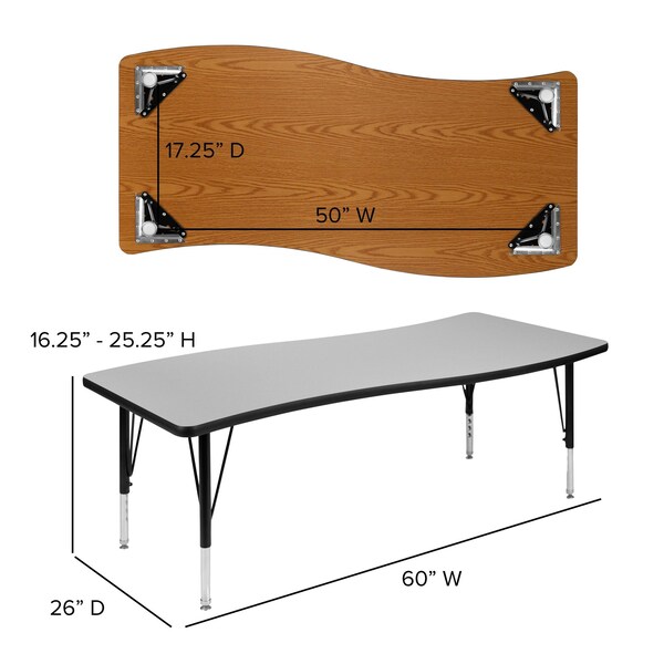 Flash Furniture Oval 60 W, 86 L, 25.25 H, Chrome, Laminate, Particleboard, Steel, Grey - XU-GRP-A3060CON-60-GY-T-P-GG