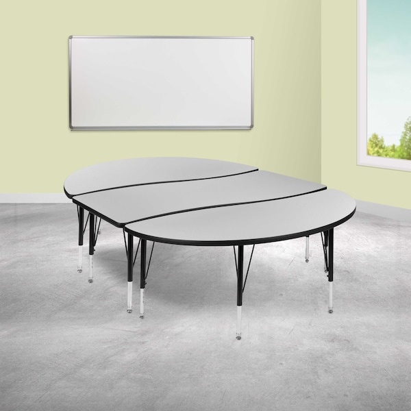 Flash Furniture Oval 60 W, 86 L, 25.25 H, Chrome, Laminate, Particleboard, Steel, Grey - XU-GRP-A3060CON-60-GY-T-P-GG