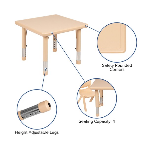 Flash Furniture Square 24 W, 24 L, 23.75 H, Plastic, Steel, Brown - YU-YCX-0023-2-SQR-TBL-NAT-R-GG