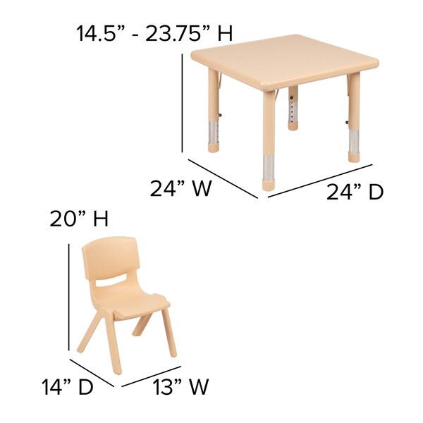 Flash Furniture Square 24 W, 24 L, 23.75 H, Plastic, Steel, Brown - YU-YCX-0023-2-SQR-TBL-NAT-R-GG