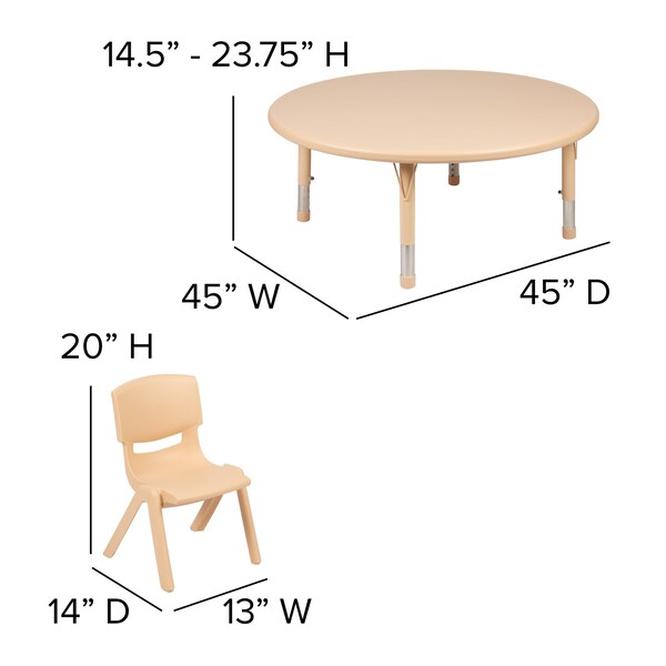 Flash Furniture Round 45 W, 45 L, 23.75 H, Plastic, Steel, Brown - YU-YCX-0053-2-ROUND-TBL-NAT-R-GG