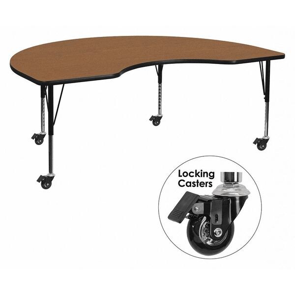 Flash Furniture Kidney Activity Table, 48" W, 96" L, 25.37" H, Laminate, Wood Grain - XU-A4896-KIDNY-OAK-T-P-CAS-GG