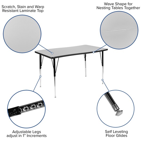 Flash Furniture Rectangle 28 W, 47.5 L, 30.25 H, Chrome, Laminate, Particleboard, Steel, Grey - XU-A3048-CON-GY-T-A-GG