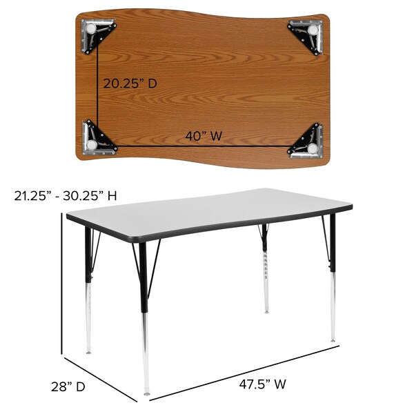 Flash Furniture Rectangle 28 W, 47.5 L, 30.25 H, Chrome, Laminate, Particleboard, Steel, Grey - XU-A3048-CON-GY-T-A-GG