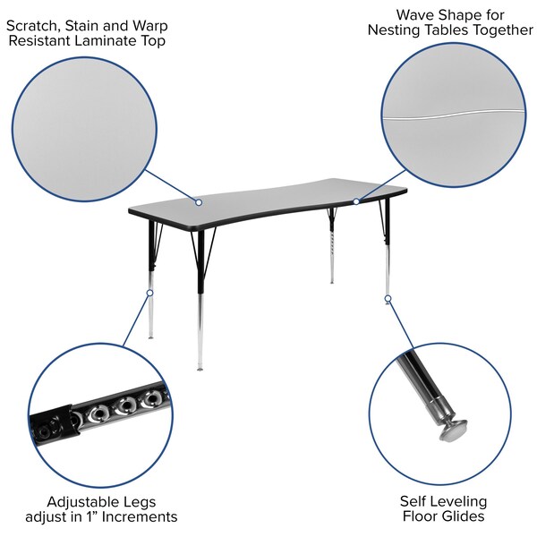 Flash Furniture Rectangle 26 W, 60 L, 30.25 H, Chrome, Laminate, Particleboard, Steel, Grey - XU-A3060-CON-GY-T-A-GG