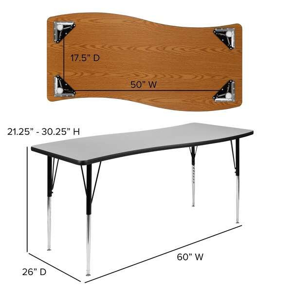 Flash Furniture Rectangle 26 W, 60 L, 30.25 H, Chrome, Laminate, Particleboard, Steel, Grey - XU-A3060-CON-GY-T-A-GG