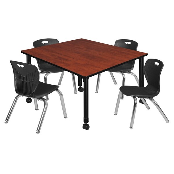 Regency Tables > Height Adjustable > Square Mobile Table & Chair Sets, 48 W, 48 L, 23-34 H, Cherry - TB4848CHAPCBK45BK
