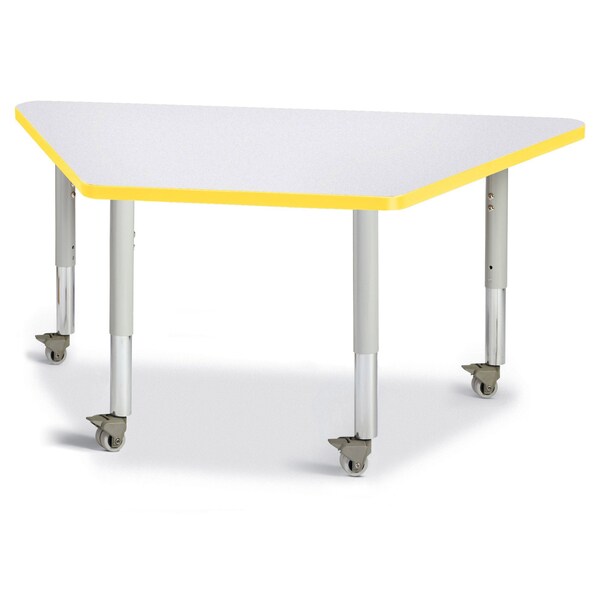Jonti-Craft Berries Trapezoid Activity Tables, 24 in. x 48 in., Mobile, Freckled Gray/Yellow/Gray - 6438JCM007