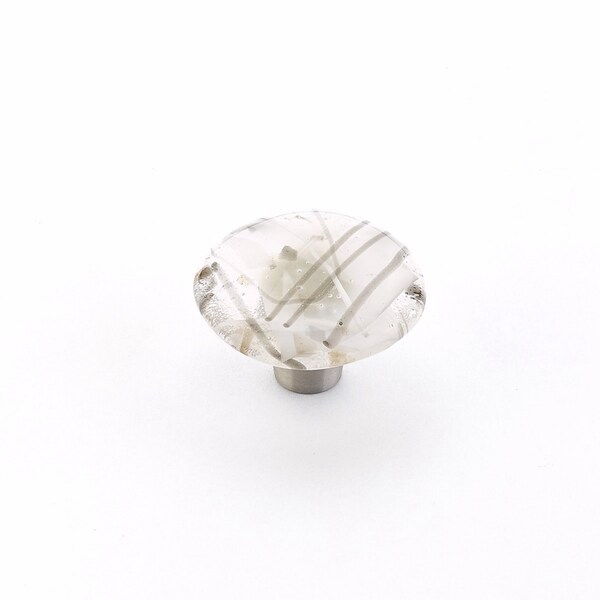 Schaub 1-1/2in Round Glass Ice Cabinet Knob Confetti White Grey Finish - 31-CWG