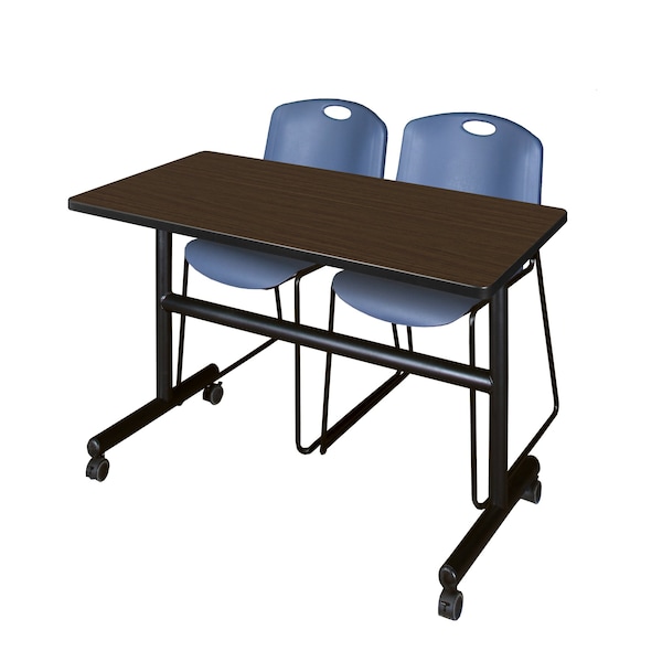 Regency Kobe Flip-Top Training Nesting Table W/ 2 Zeng Stack Chairs, 48 in W, 30 in L, Neo Walnut - MKFT4830NW44BE