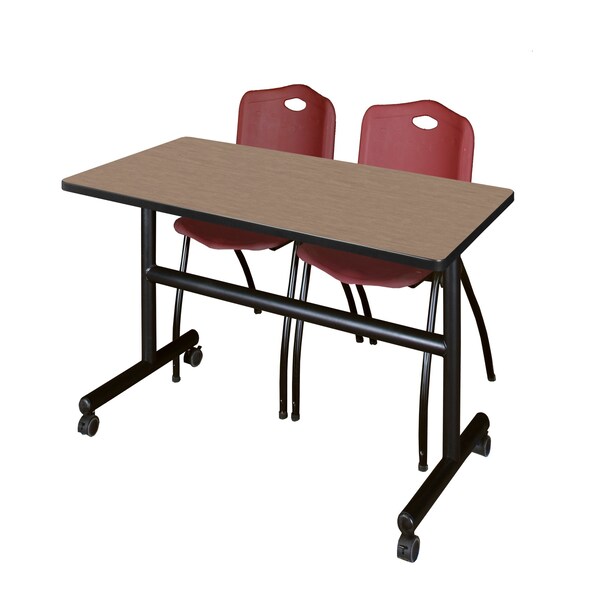 Regency Kobe Flip-Top Training Nesting Table W/ 2 M Stack Chairs, 48 in W, 24 in L, Noble Oak - MKFT4824NO47BY