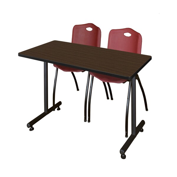 Regency Kobe T-Base Training Seminar Table W/ 2 M Stack Chairs, 48 in W, 24 in L, Neo Walnut - MKTRCT4824NW47BY