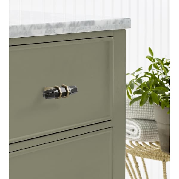 Amerock Carrione 2-1/2 in 64 mm Length Marble Black/Golden Champagne Cabinet Knob - BP36647MBKBBZ