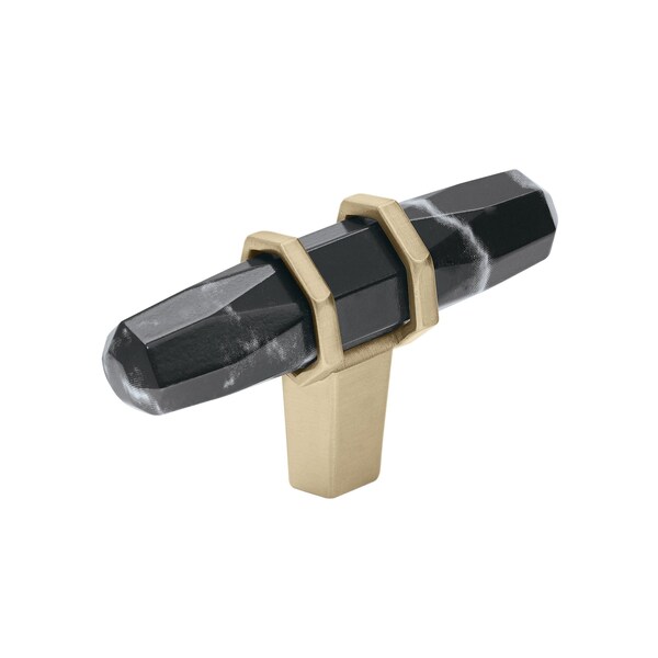 Amerock Carrione 2-1/2 in 64 mm Length Marble Black/Golden Champagne Cabinet Knob - BP36647MBKBBZ