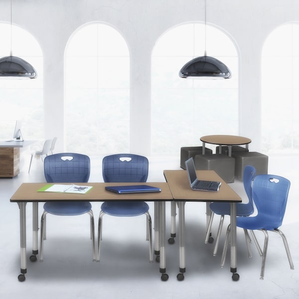 Regency Kee Mobile Adjustable Classroom Table W/ 2 Andy Mobile Chairs, 48 in W, 24 in L, Noble Oak - MT4824NOAPCGY40NV