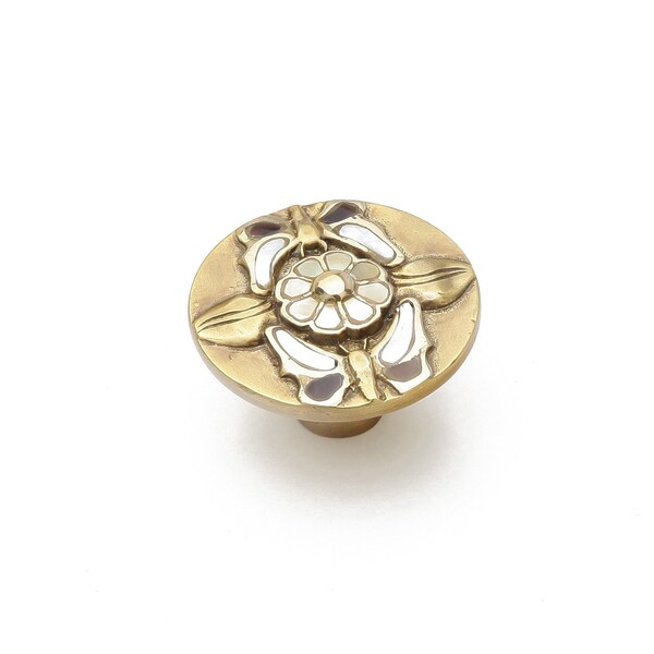 Schaub 1-1/2in Floral Heirloom Treasures Cabinet Knob Antique Brass Finish - 954K-AB