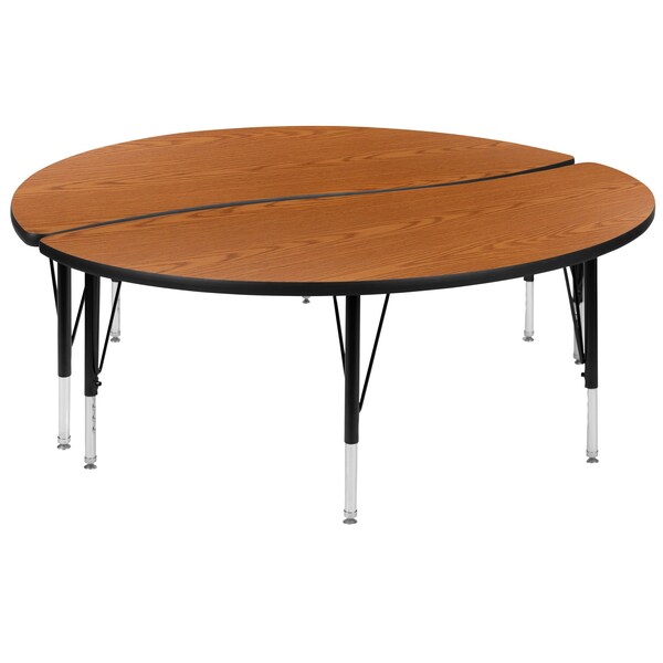 Flash Furniture Round 60 W, 60 L, 25.25 H, Chrome, Laminate, Particleboard, Steel, Wood Grain - XU-GRP-A60-HCIRC-OAK-T-P-GG