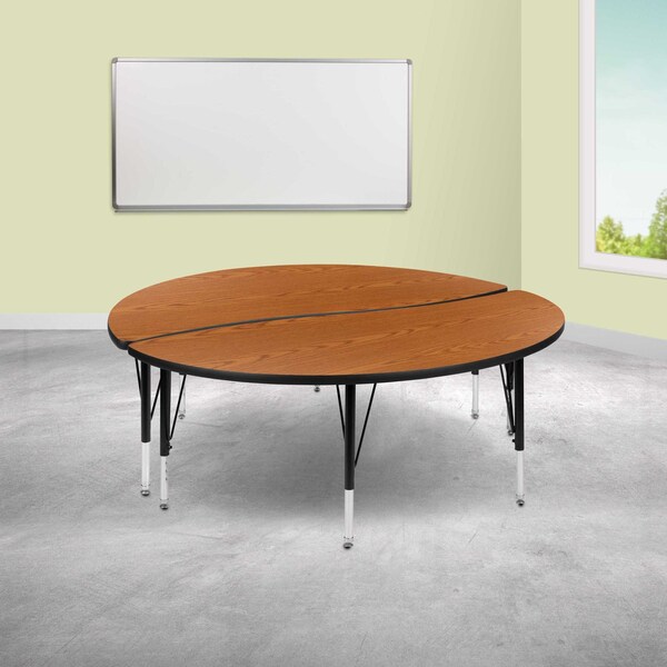 Flash Furniture Round 60 W, 60 L, 25.25 H, Chrome, Laminate, Particleboard, Steel, Wood Grain - XU-GRP-A60-HCIRC-OAK-T-P-GG