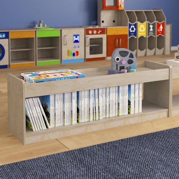 Flash Furniture Bright Beginnings Modular Wood Classroom Open Storage Unit w/ Upper Shelf, Raised Edges, Natural - MK-KE24572-GG