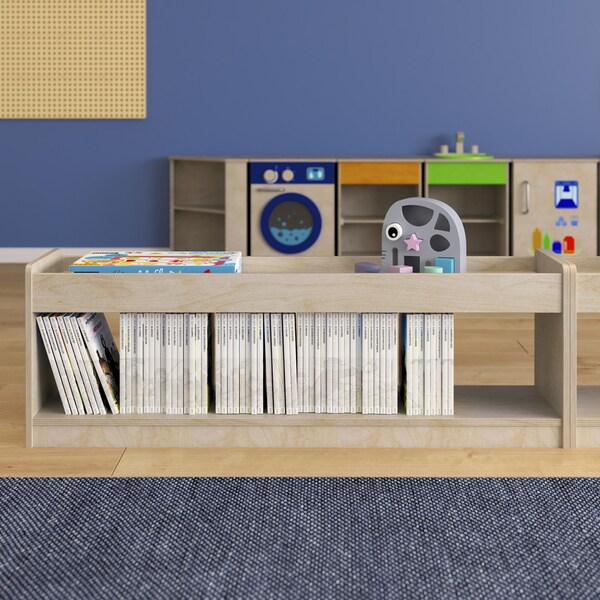 Flash Furniture Bright Beginnings Modular Wood Classroom Open Storage Unit w/ Upper Shelf, Raised Edges, Natural - MK-KE24572-GG