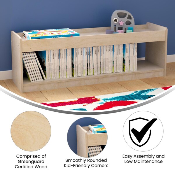 Flash Furniture Bright Beginnings Modular Wood Classroom Open Storage Unit w/ Upper Shelf, Raised Edges, Natural - MK-KE24572-GG