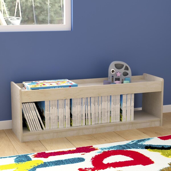 Flash Furniture Bright Beginnings Modular Wood Classroom Open Storage Unit w/ Upper Shelf, Raised Edges, Natural - MK-KE24572-GG
