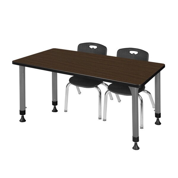 Regency Kee Adjustable Classroom Table W/ 2 Andy Stack Chairs, 48 in W, 30 in L, Neo Walnut - MT4830NWAPGY45BK